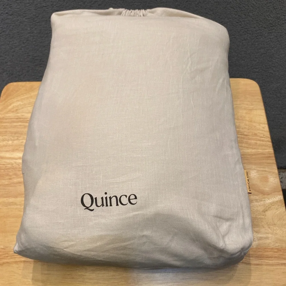 Quince European Linen Double Flange Duvet Cover Set King/Cal King Sand Beige